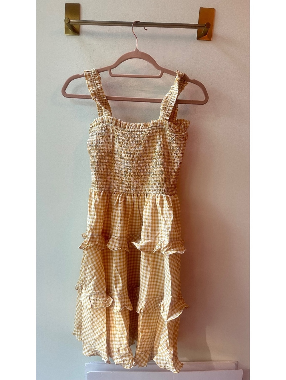 Sweet Lemon Yellow Gingham Smocked Dress 13.5